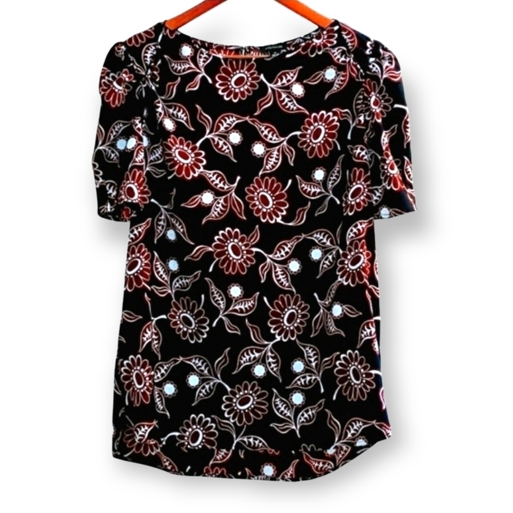 NEW Ann Taylor | XS floral top black red